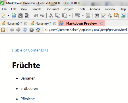 EverEdit: Markdown-Vorschau