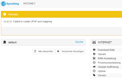 Syncthing: Failed to create UPnP port mapping