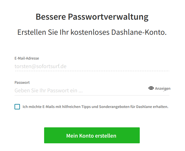 Bild: Dashlane, Erstellen Sie Ihr kostenloses Dashlane-Konto