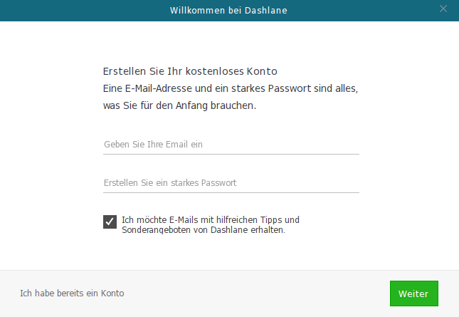 Bild: Dashlane, Konto erstellen