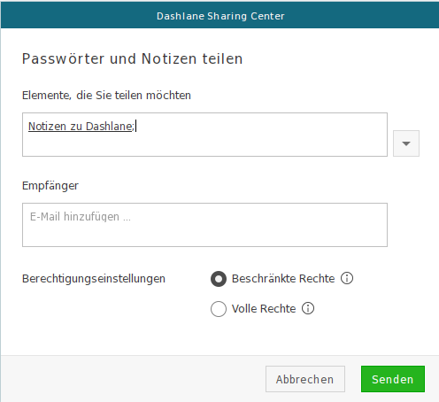 Bild: Dashlane, Sharing-Center