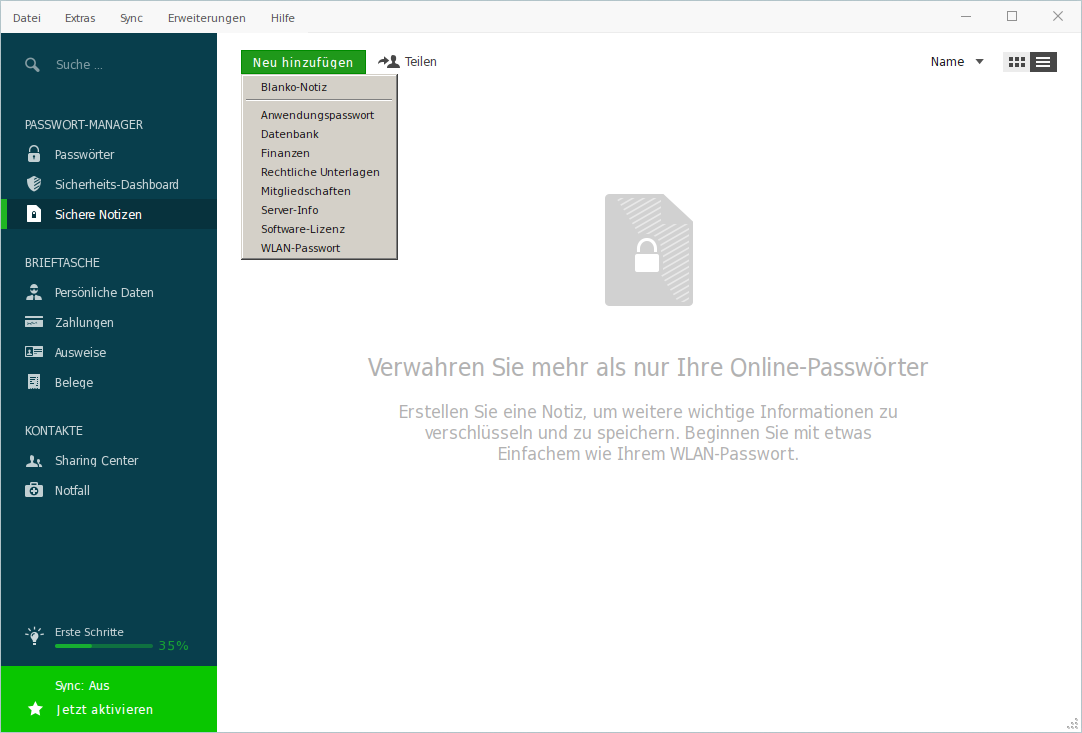 Bild: Dashlane, Sichere Notizen