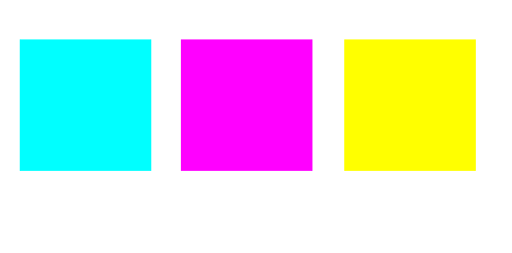 Cyan, Magenta, Gelb