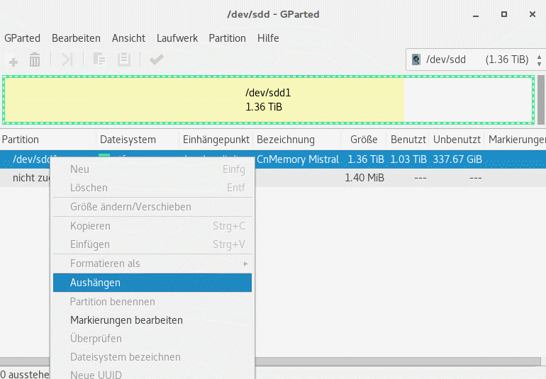 GParted: Aushängen