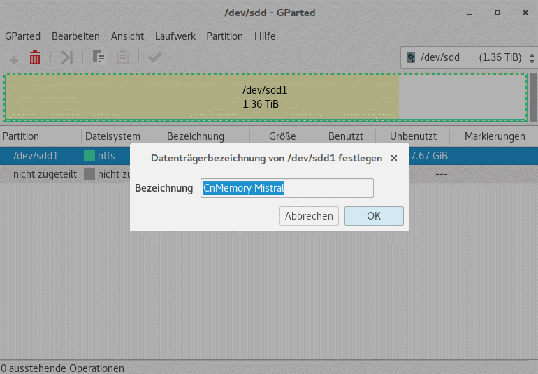 GParted: Datenträgerbezeichnung festlegen