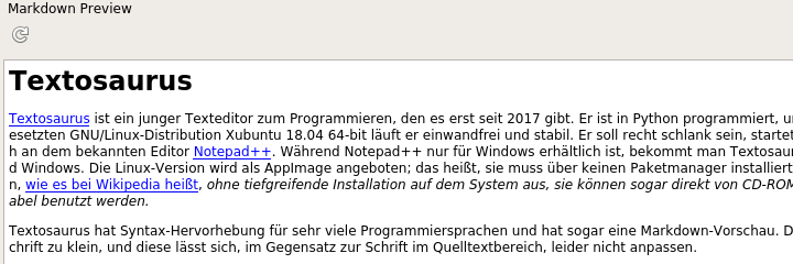 Textosaurus: Markdown-Vorschau
